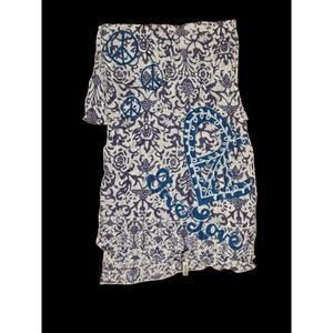 Lucky Brand Women's White & Blue Floral Peace Love Rectangle Scarf Vintage Y2K